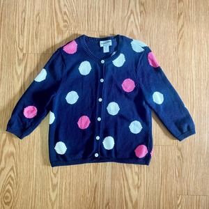 Polka Dot Cardigan Sweater - Navy, Pink, White